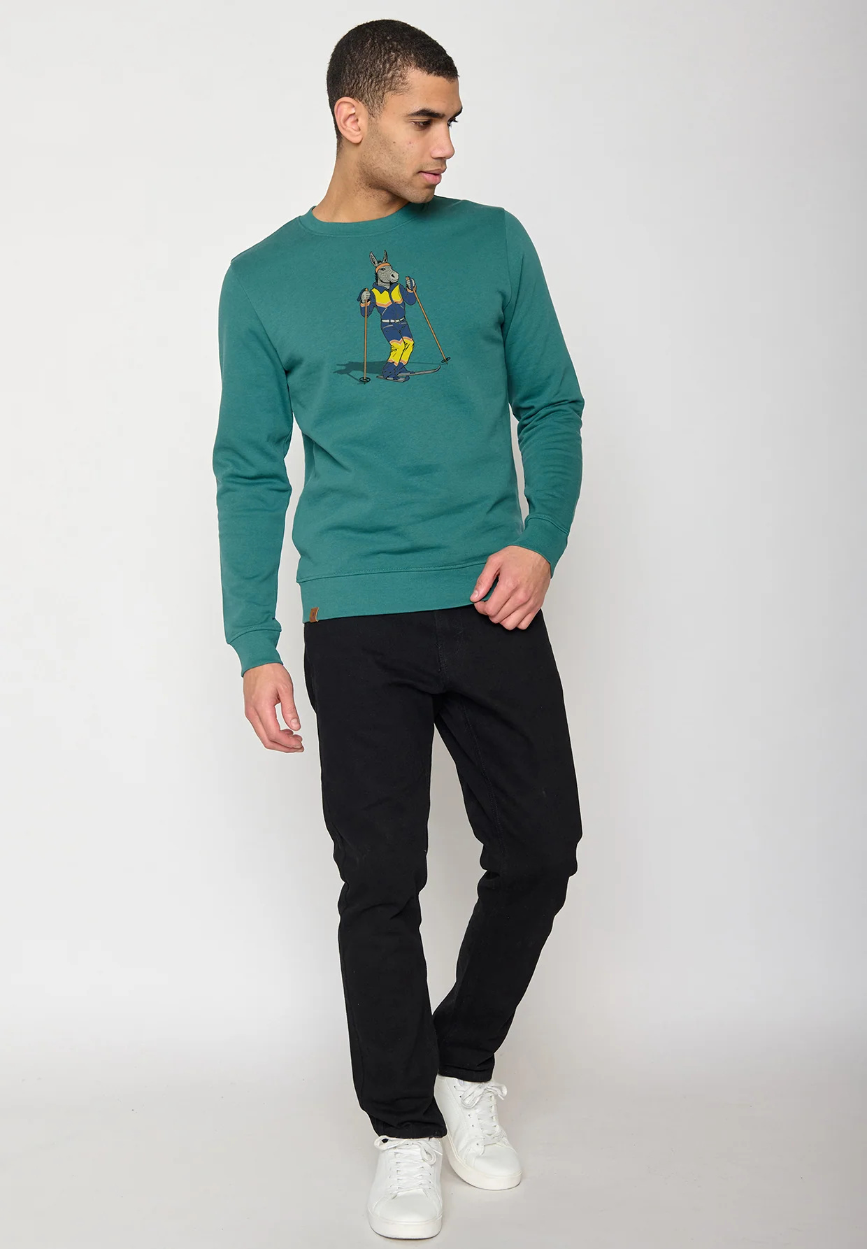 sweat homme en coton bio GOTS, détail du motif, vert jungle