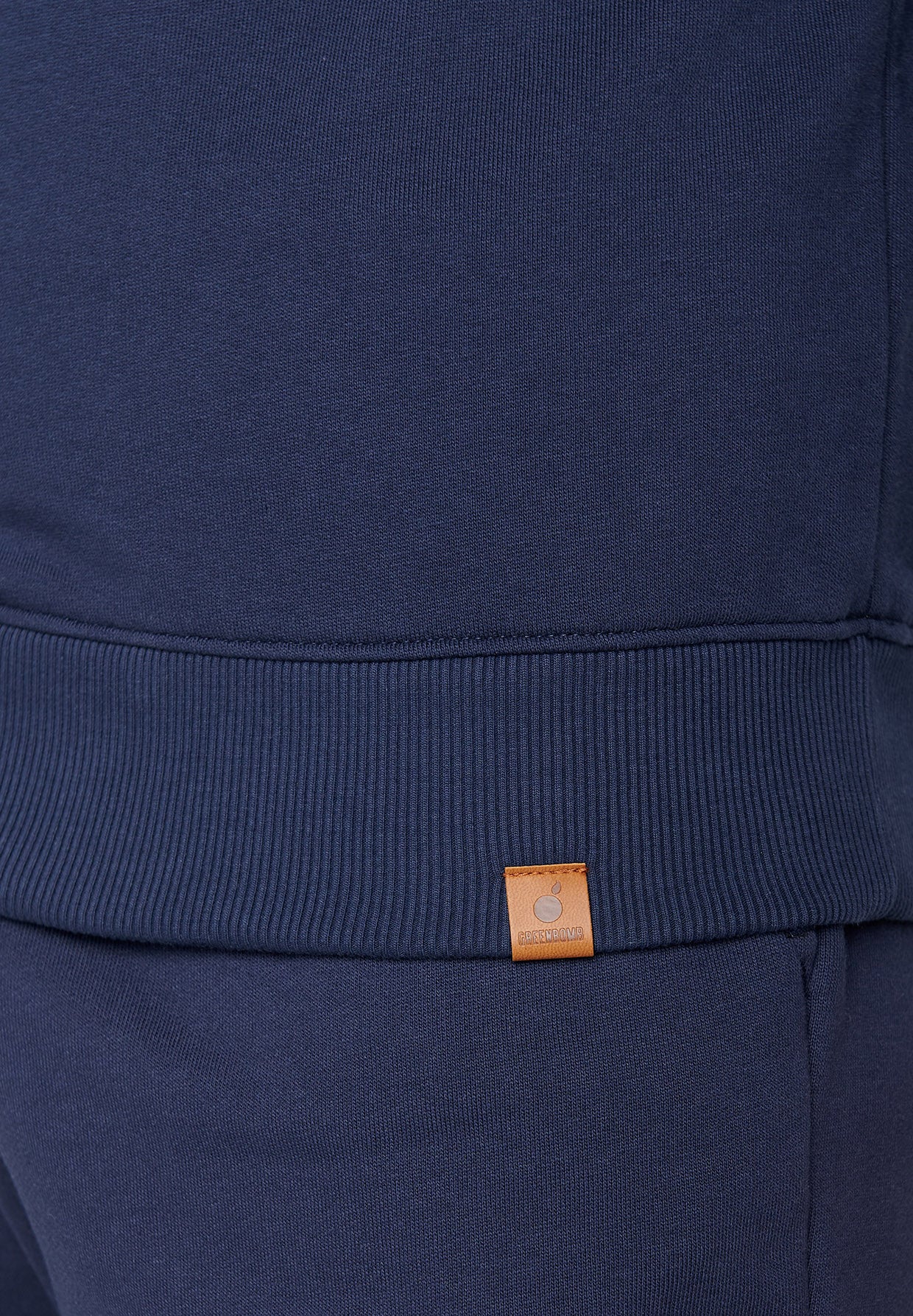 sweat homme GREENBOMB en coton bio dans son emballage, bleu marine