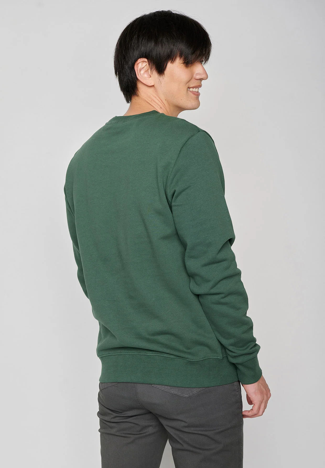 sweat homme en coton bio GOTS, détail du motif, vert bouteille