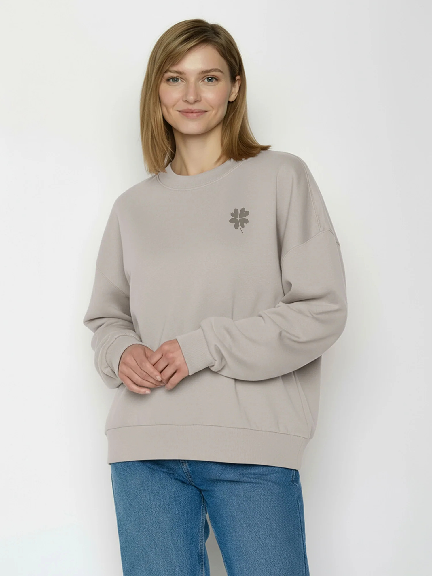 sweat femme en coton bio GOTS, détail du motif, sable