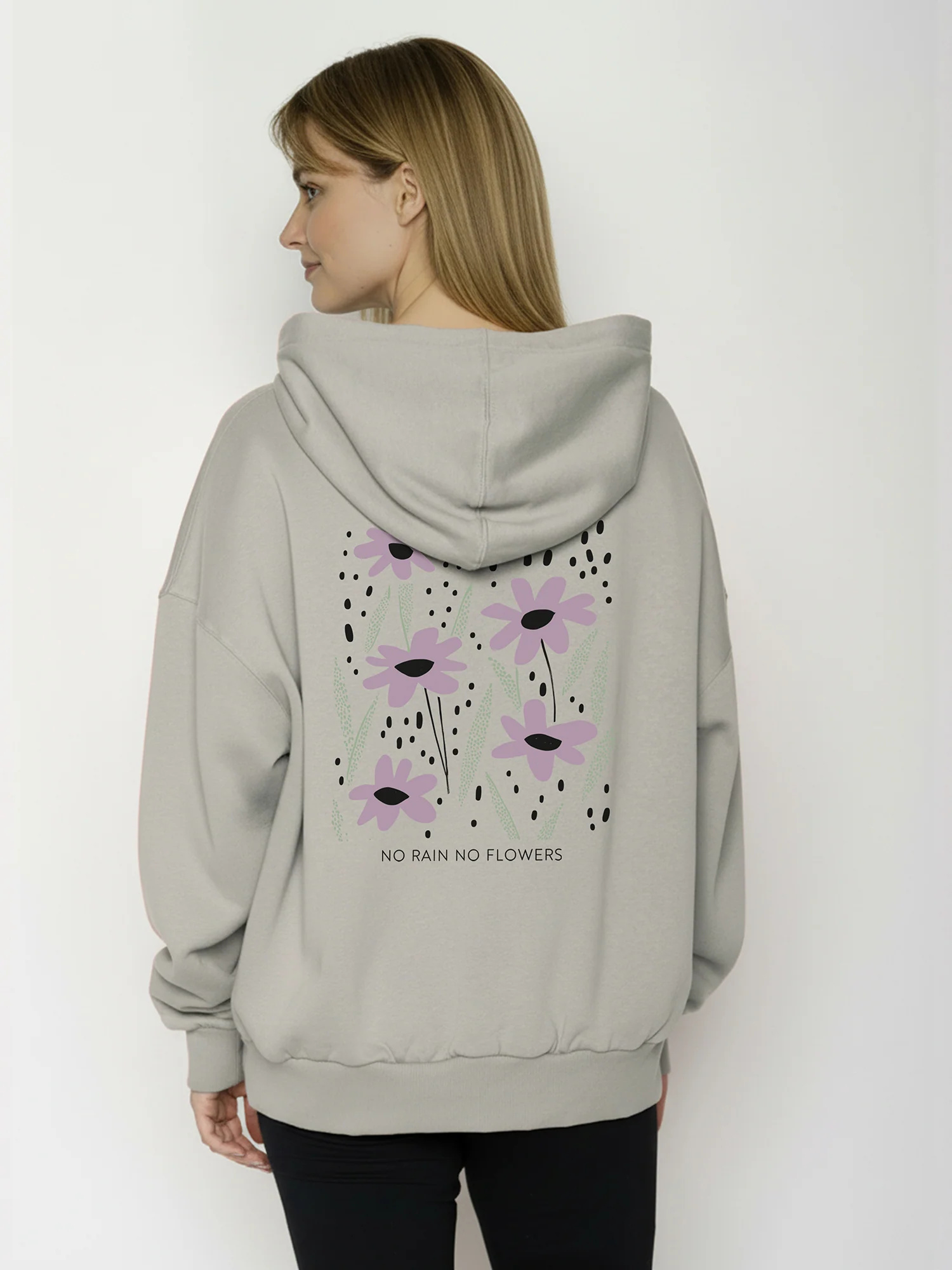Sweat à capuche femme ample à motifs fleurs  « No Rain No Flowers » - coton bio