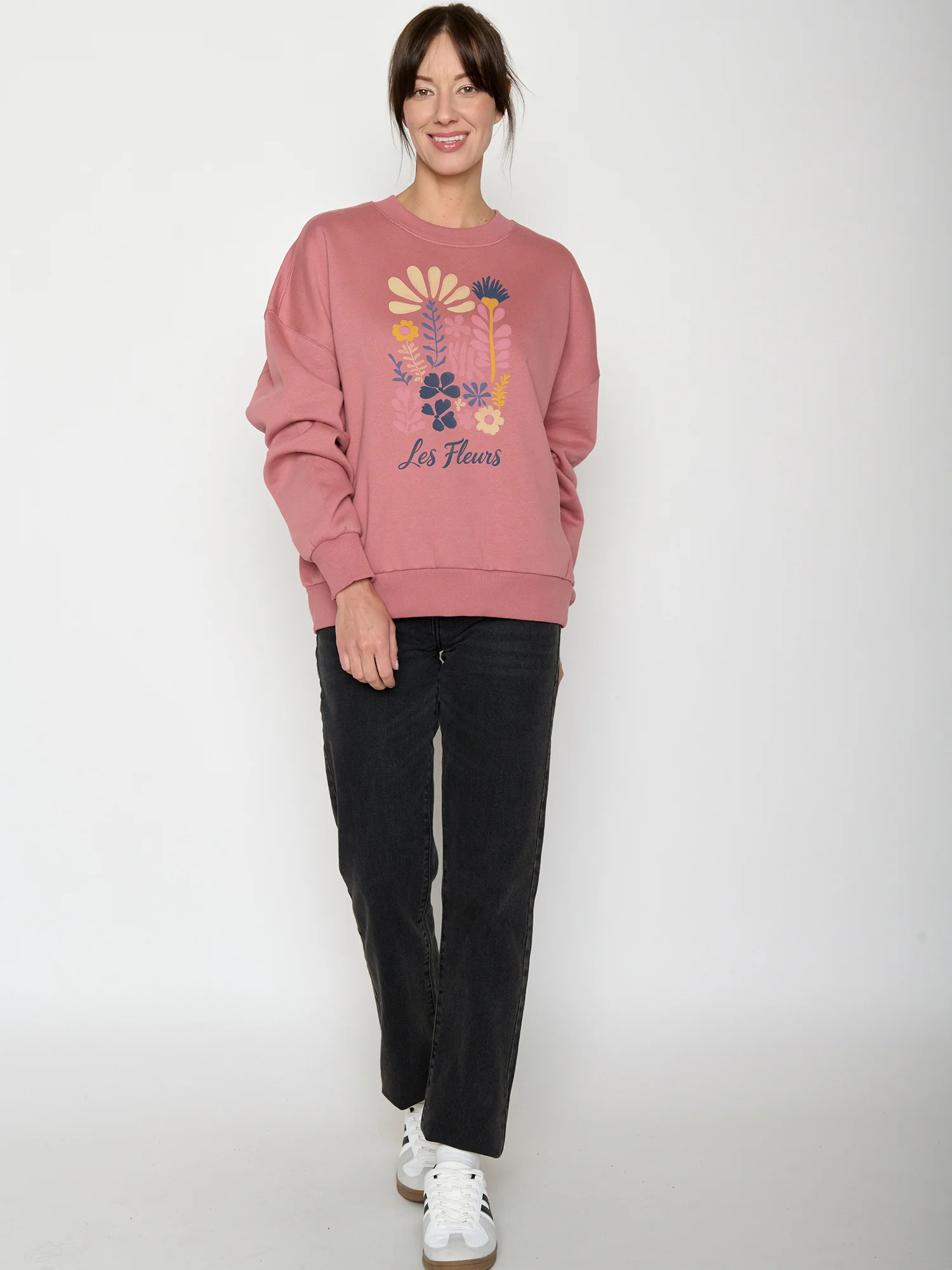 sweat femme GREENBOMB en coton bio, porté de dos, rose foncé