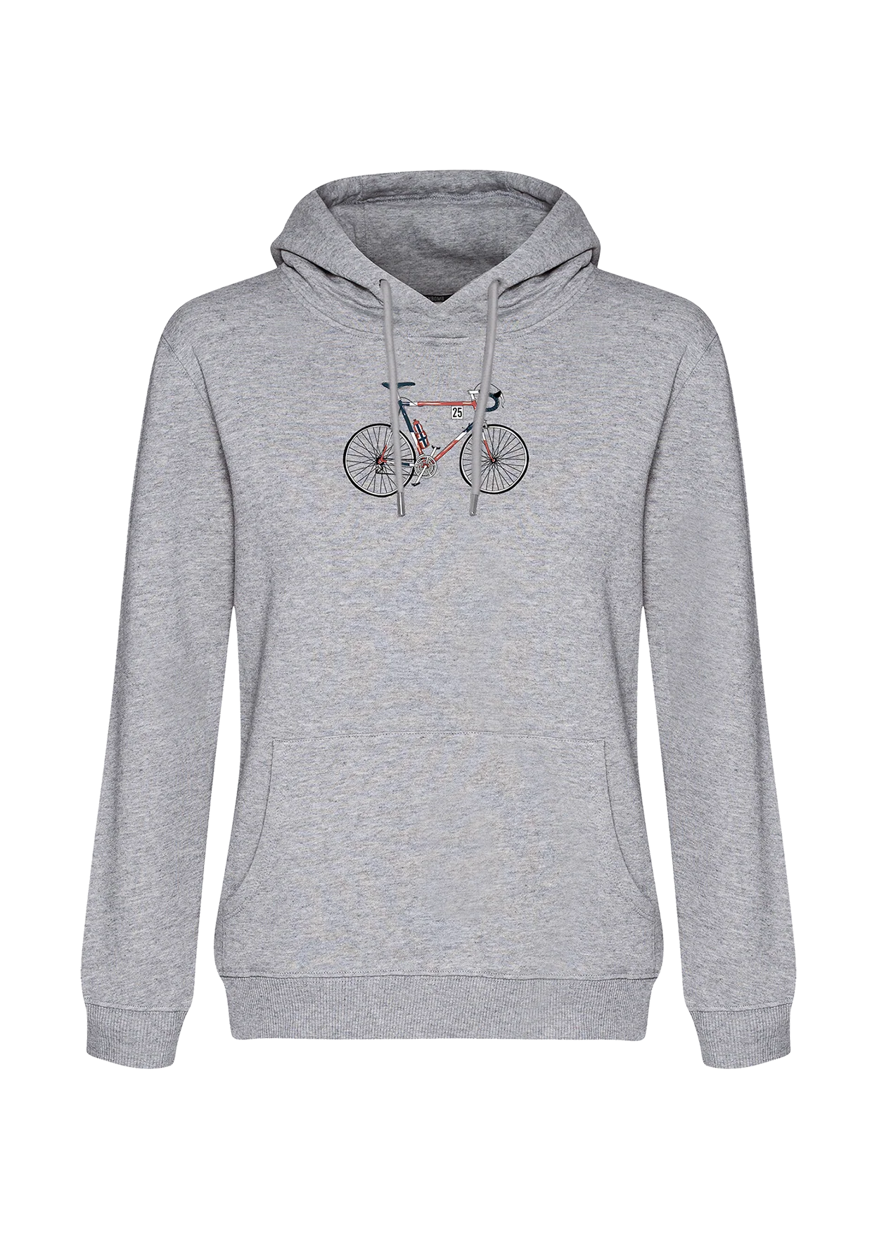 sweat à capuche femme en coton bio GOTS, détail du motif, gris chiné