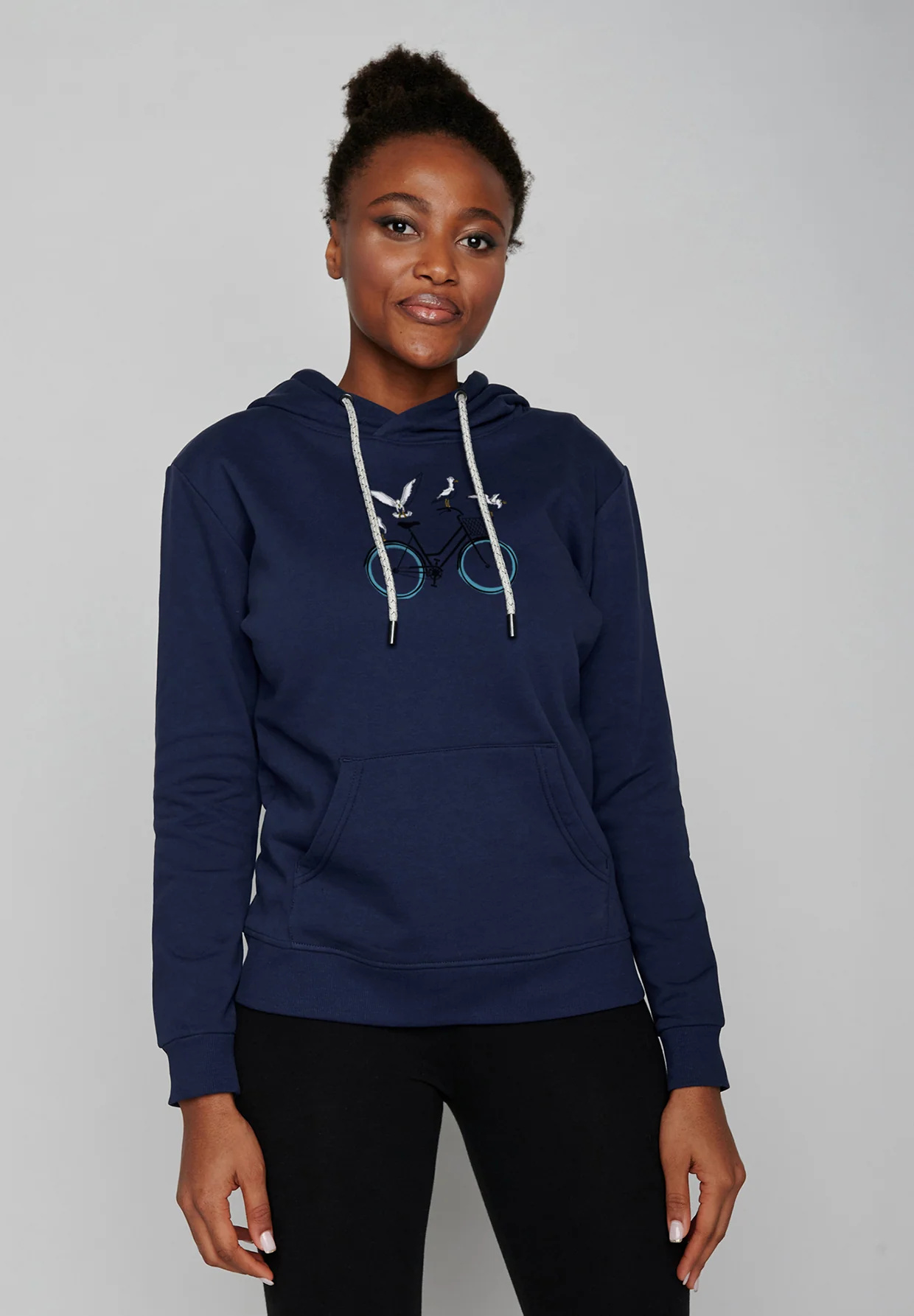 Sweat à capuche femme à motifs vélo et mouettes - coton bio