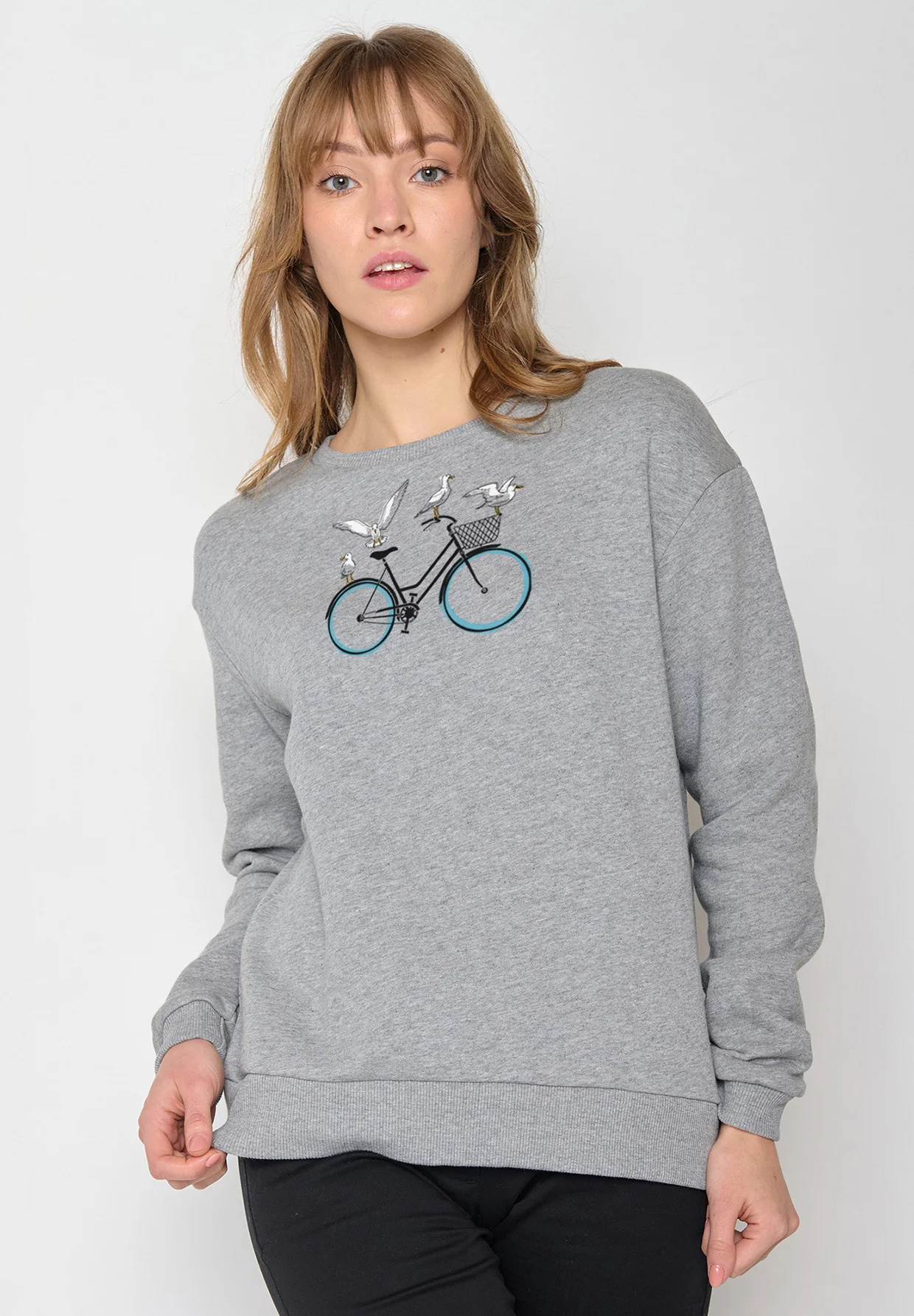 Sweat femme à motifs vélo et mouettes - coton bio