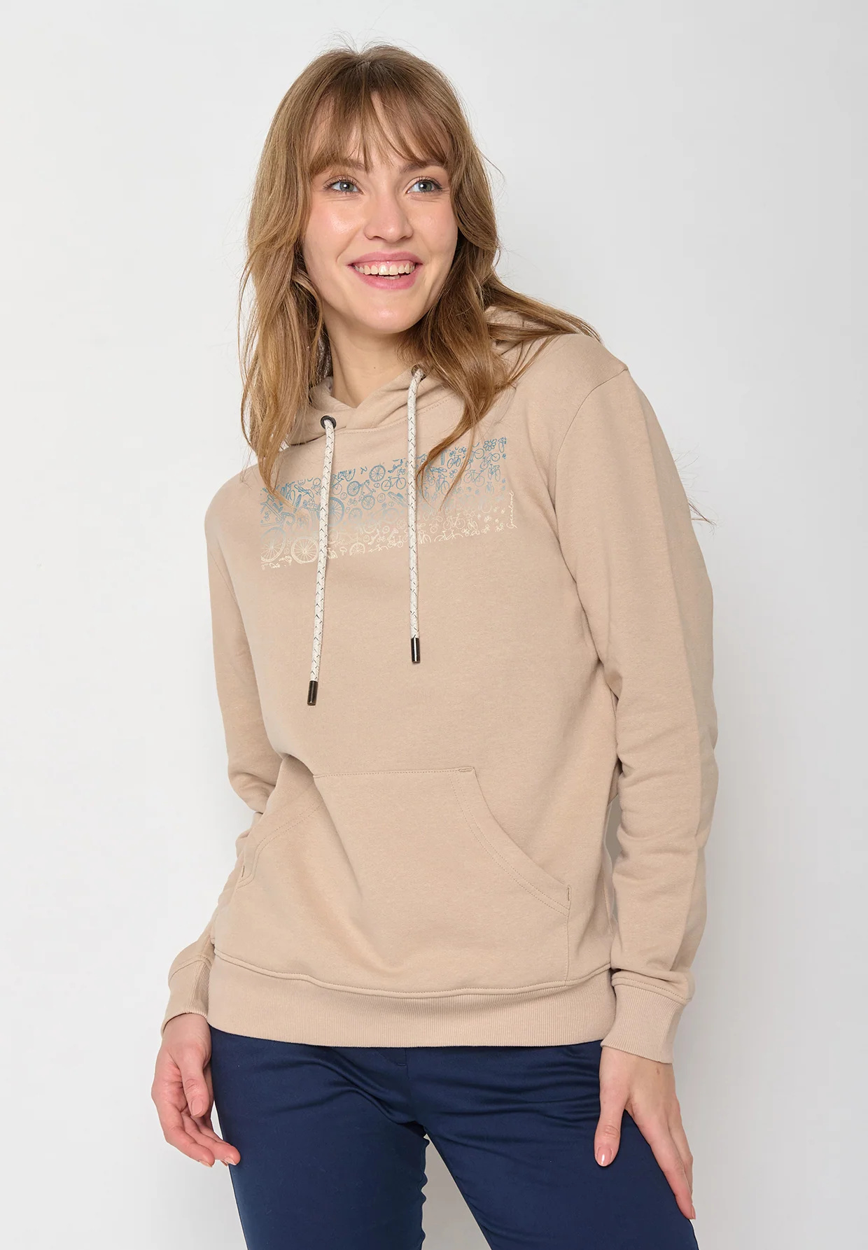 Sweat à capuche femme à motifs vélos - coton bio
