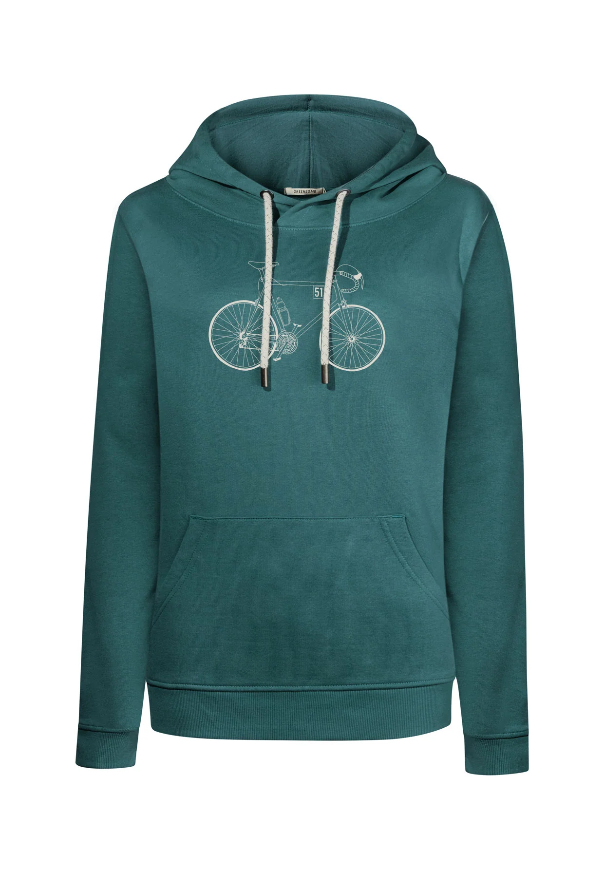sweat à capuche femme GREENBOMB en coton bio dans son emballage, vert jungle