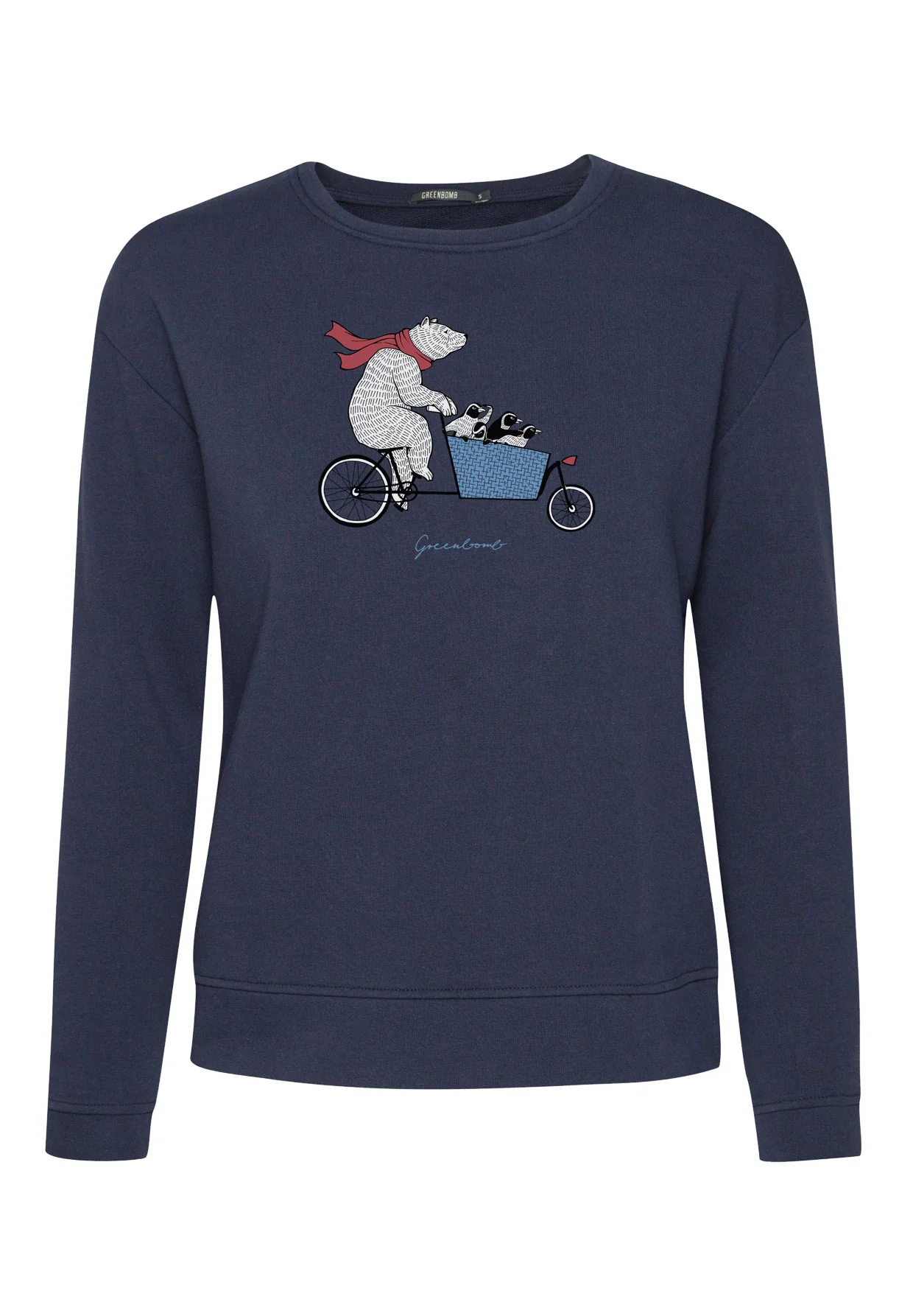 sweat femme en coton bio, vue portée en pied, bleu marine