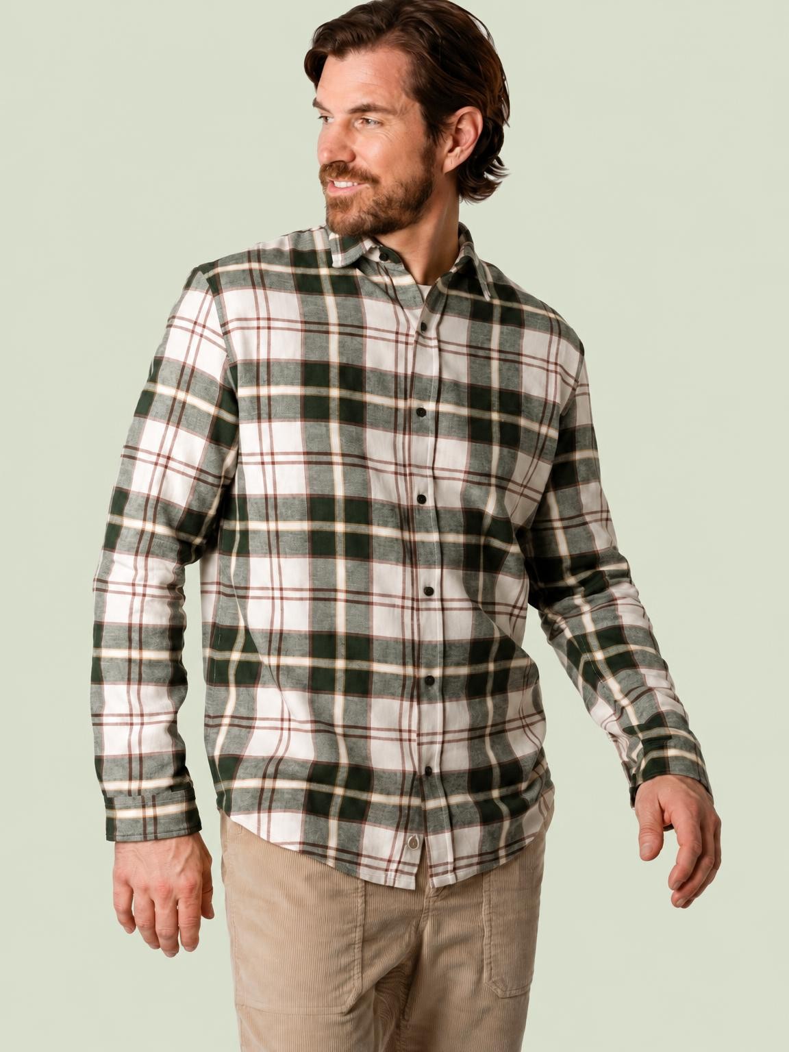 Chemise en flanelle Yannes en coton bio sur fond pastel - nouveauté Automne-Hiver Living Crafts