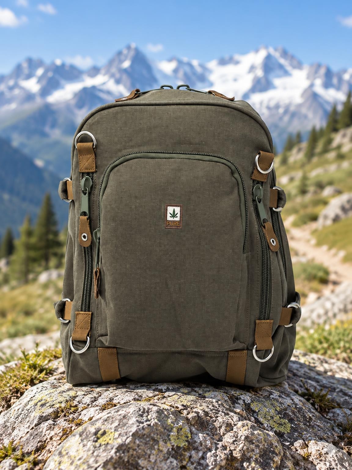 Sac à dos kaki en chanvre et coton bio - bagagerie Ecoline