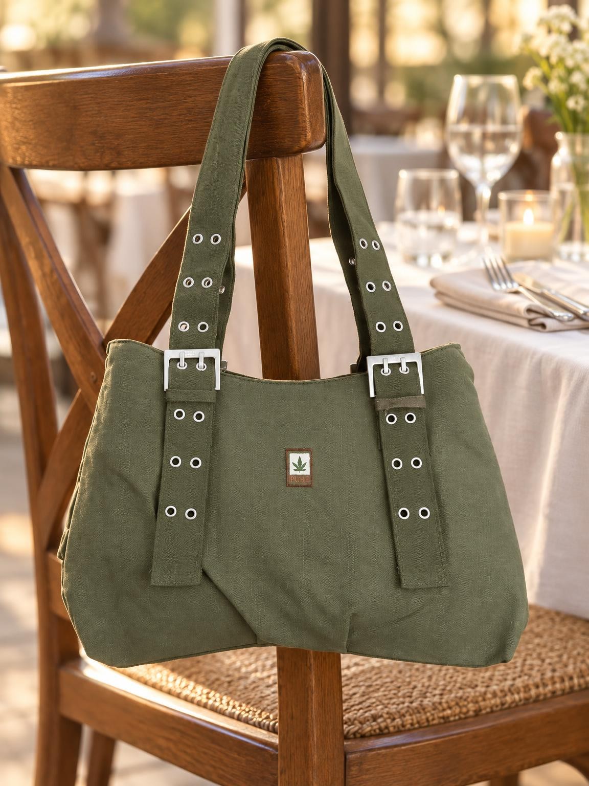 Sac à main kaki en chanvre et coton bio vegan - sacs chanvre Ecoline