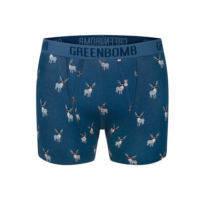 Boxer trunk homme Funky Donkey GREENBOMB en coton bio porté, motif ânes lunettés
