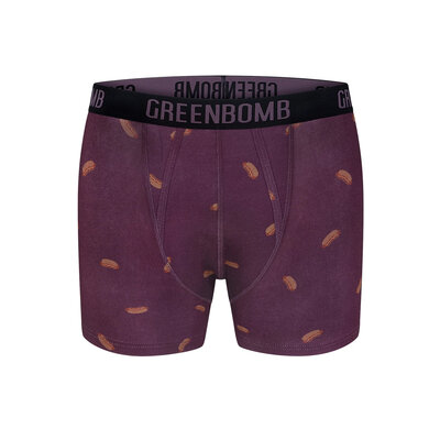 Boxer trunk homme Hotdogs GREENBOMB en coton bio porté, motif hot-dogs