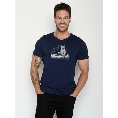 T-shirt homme ours en canoë GREENBOMB en coton bio porté, coloris bleu marine