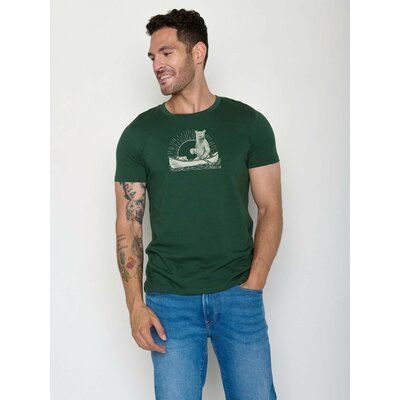 T-shirt homme ours en canoë GREENBOMB en coton bio porté, coloris vert bouteille