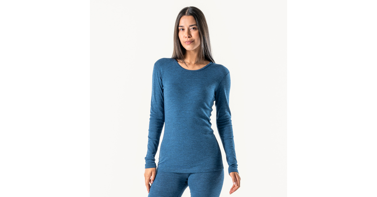 Polo à Manches Longues Homme Bleu Clair en Laine Mérinos