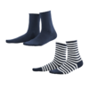 Lot de 2 paires de chaussettes Alexis en coton bio, unie et rayée bleu marine, produit seul