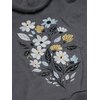 Hoodie femme Mello GREENBOMB en coton bio porté de dos par une femme assise, motif bouquet floral au dos, gris gravier
