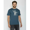 T-shirt homme ample à motifs ours skieur en coton bio GOTS, bleu pin, porté de face