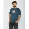 T-shirt homme à motifs morse au bonnet avec sa pipe GREENBOMB en coton bio, porté, coloris bleu pin
