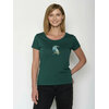 T-shirt femme à motifs oiseau GREENBOMB en coton bio, porté, coloris vert pétrole