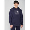 Sweat à capuche homme GREENBOMB en coton bio porté, motif promeneur et chien, bleu marine