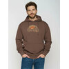 sweat à capuche homme GREENBOMB en coton bio porté, soleil au-dessus de montagnes et sapins, oiseaux en vol, terre boisée