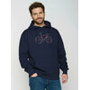 sweat à capuche homme GREENBOMB en coton bio porté, vélo de course aux contours décalés multicolores, bleu marine