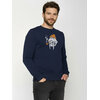 sweat homme GREENBOMB en coton bio porté, morse en bonnet à pompon et pipe, bleu marine