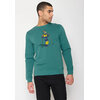 sweat homme GREENBOMB en coton bio porté, âne en tenue de ski avec bâtons et bandeau frontal, vert jungle