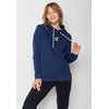 sweat à capuche femme GREENBOMB en coton bio porté, deux chats dans le panier d'un vélo, bleu marine