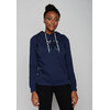sweat à capuche femme GREENBOMB en coton bio porté, mouettes sur un vélo de ville à panier, bleu marine