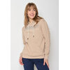 sweat à capuche femme GREENBOMB en coton bio porté, ruban de petits vélos dégradé bleu-crème, beige latte