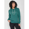 sweat à capuche femme GREENBOMB en coton bio porté, vélo de course avec bidon et dossard, vert jungle