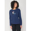 sweat femme GREENBOMB en coton bio porté, ours polaire sur un vélo-cargo avec trois manchots, bleu marine