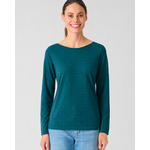 haut à manches longues femme col bateau en chanvre et lyocell bleu sarcelle, porté par un mannequin