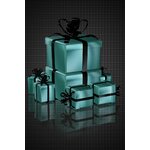 Pile de boîtes-cadeaux élégantes bleu sarcelle avec des rubans noirs, parfaites pour les célébrations de luxe