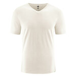 T-shirt col V homme DH842 en chanvre et coton bio, couleur blanc cassé