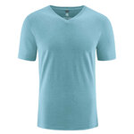 T-shirt col V homme DH842 en chanvre et coton bio, couleur bleu wave
