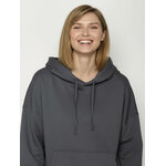Détail du hoodie Mello : capuche du coloris gris gravier, sans imprimé