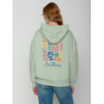 Sweat à capuche femme Mello GREENBOMB en coton bio vert menthe doux, motif brodé Les Fleurs