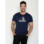 T-shirt homme ours en canoë GREENBOMB en coton bio porté, coloris bleu marine