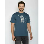 T-shirt homme ample à motifs ours skieur en coton bio GOTS, bleu pin, porté de face