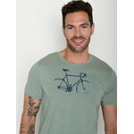 T-shirt homme à motifs vélos en coton bio GOTS, sauge tendre, détail du motif vélo