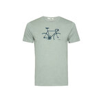 T-shirt homme à motifs vélos en coton bio GOTS, sauge tendre, dans son emballage Green Bomb