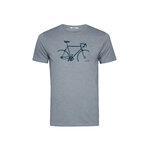 T-shirt homme à motifs vélos en coton bio GOTS, gris brume, dans son emballage Green Bomb