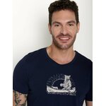 T-shirt homme à motifs ours en canoë en coton bio GOTS, bleu marine, détail du motif