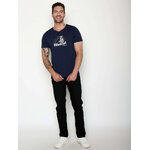 T-shirt homme à motifs ours en canoë en coton bio GOTS, bleu marine, porté de dos