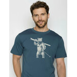 T-shirt homme à motifs ours skieur en coton bio GOTS, bleu pin, détail du motif