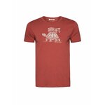 T-shirt homme à motifs tortues en coton bio GOTS, rouge couchant, dans son emballage Green Bomb